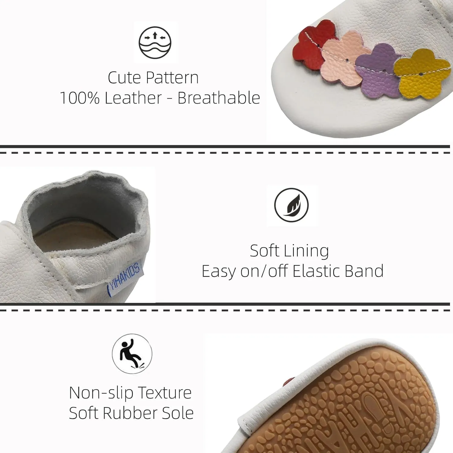 YIHAKIDS Baby Rubber Sole Shoes Boys Girls Infant Crawling Toddler Moccasins Leather Walking Anti-Slip Sole Slippers Newborn Mini Kids Crib Boots 0-24 Months