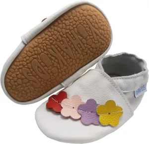 YIHAKIDS Baby Rubber Sole Shoes Boys Girls Infant Crawling Toddler Moccasins Leather Walking Anti-Slip Sole Slippers Newborn Mini Kids Crib Boots 0-24 Months