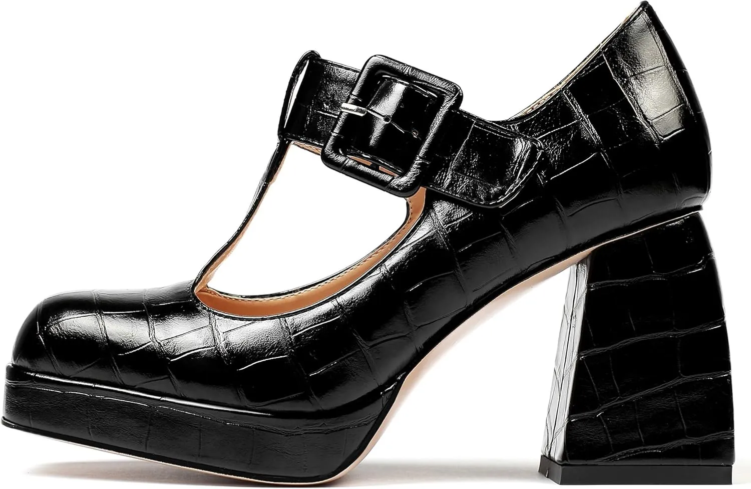 YODEKS Women's High Heels Square Toe Mary Jane Pumps Chunky Heel Platform Dress Shoes