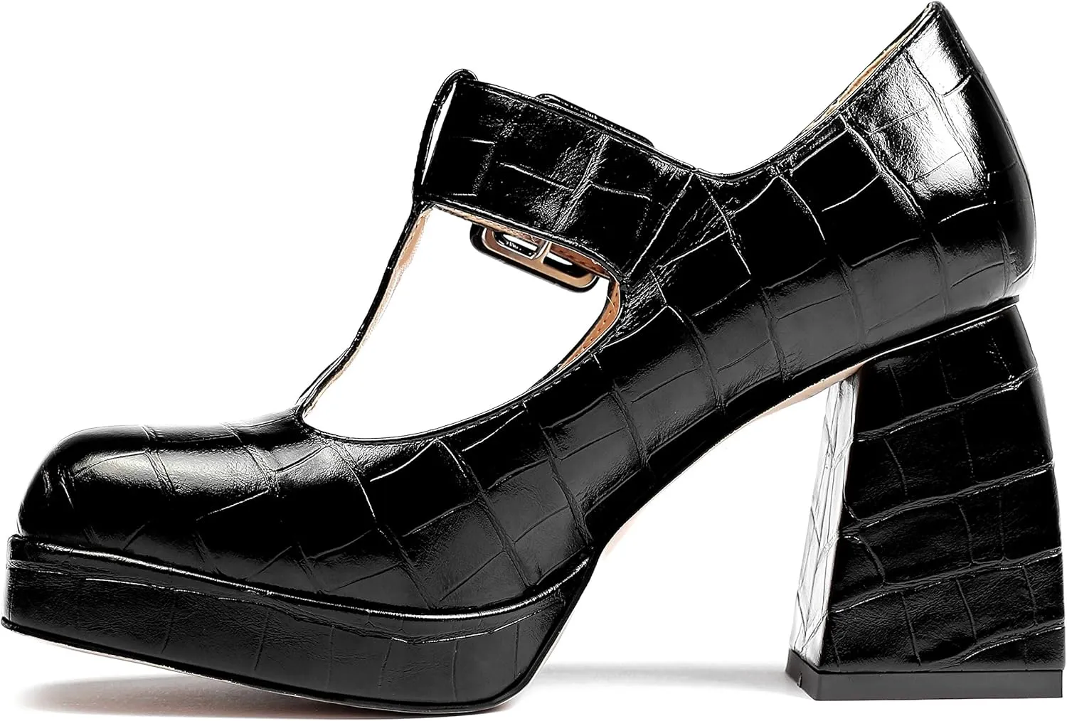 YODEKS Women's High Heels Square Toe Mary Jane Pumps Chunky Heel Platform Dress Shoes