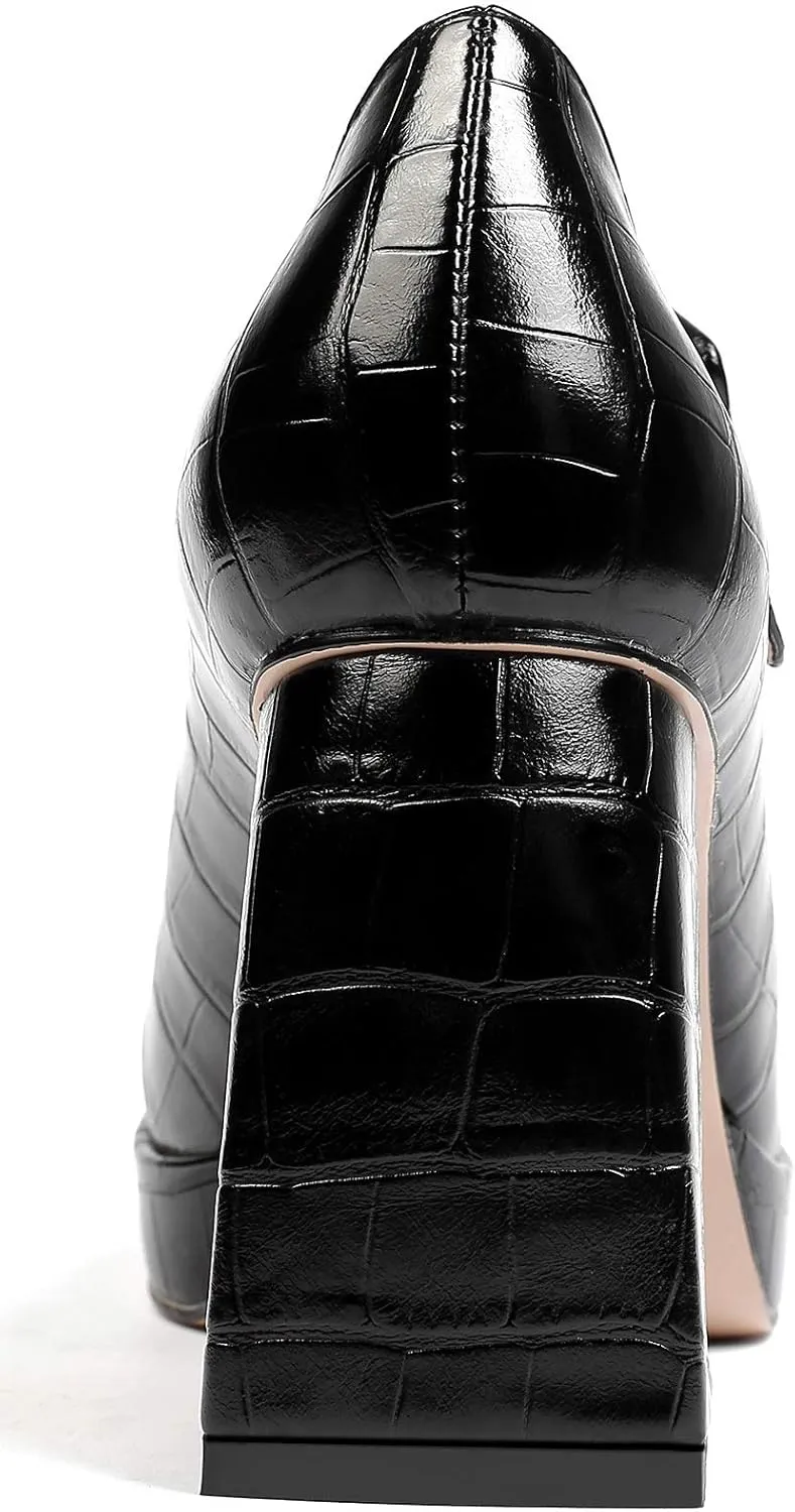 YODEKS Women's High Heels Square Toe Mary Jane Pumps Chunky Heel Platform Dress Shoes