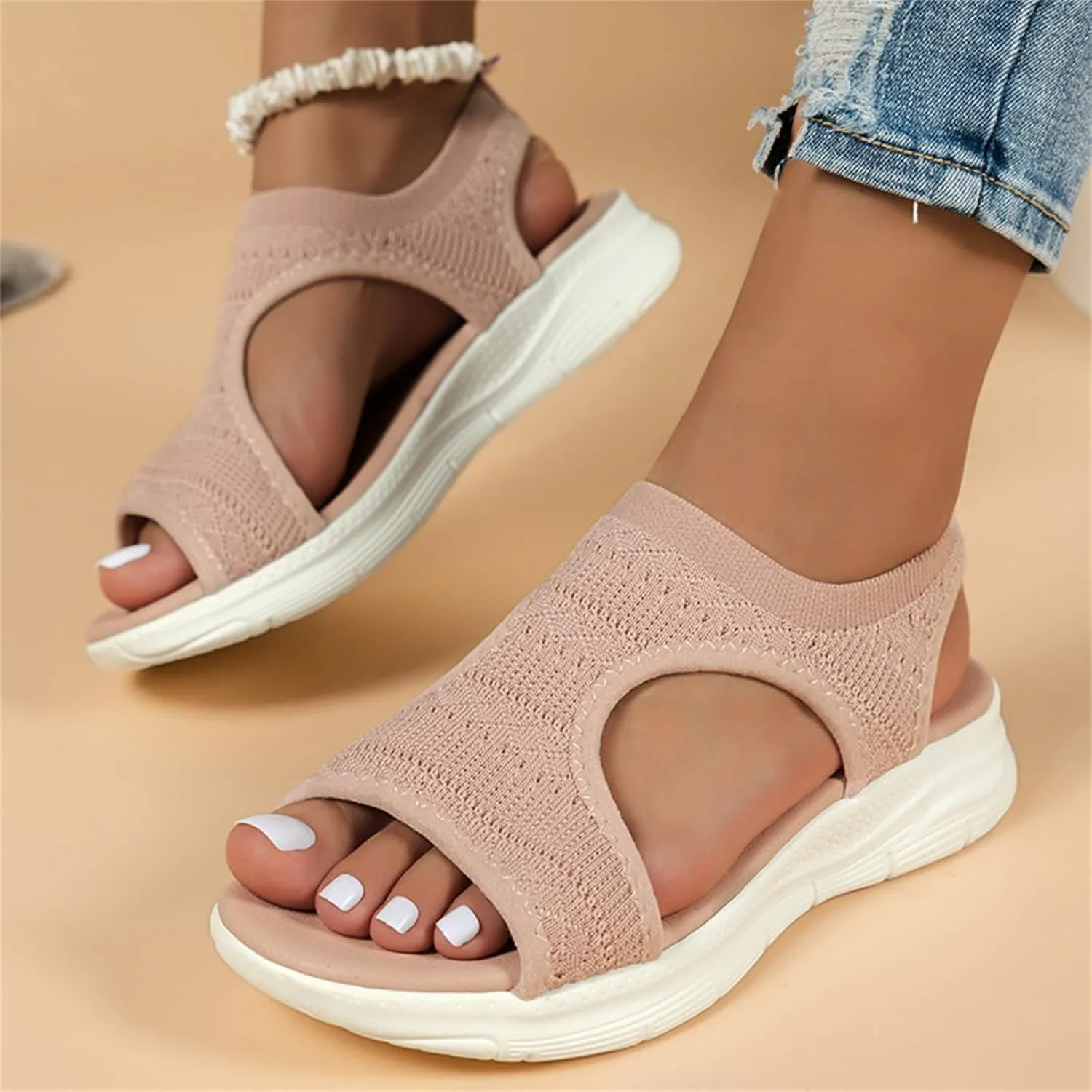 YOLAI Women Close Toe Walking Sandals Dressy Summer Wedges Heels for Women Ankle Strap Orthopedic Comfortable Hollow Beach Shoes