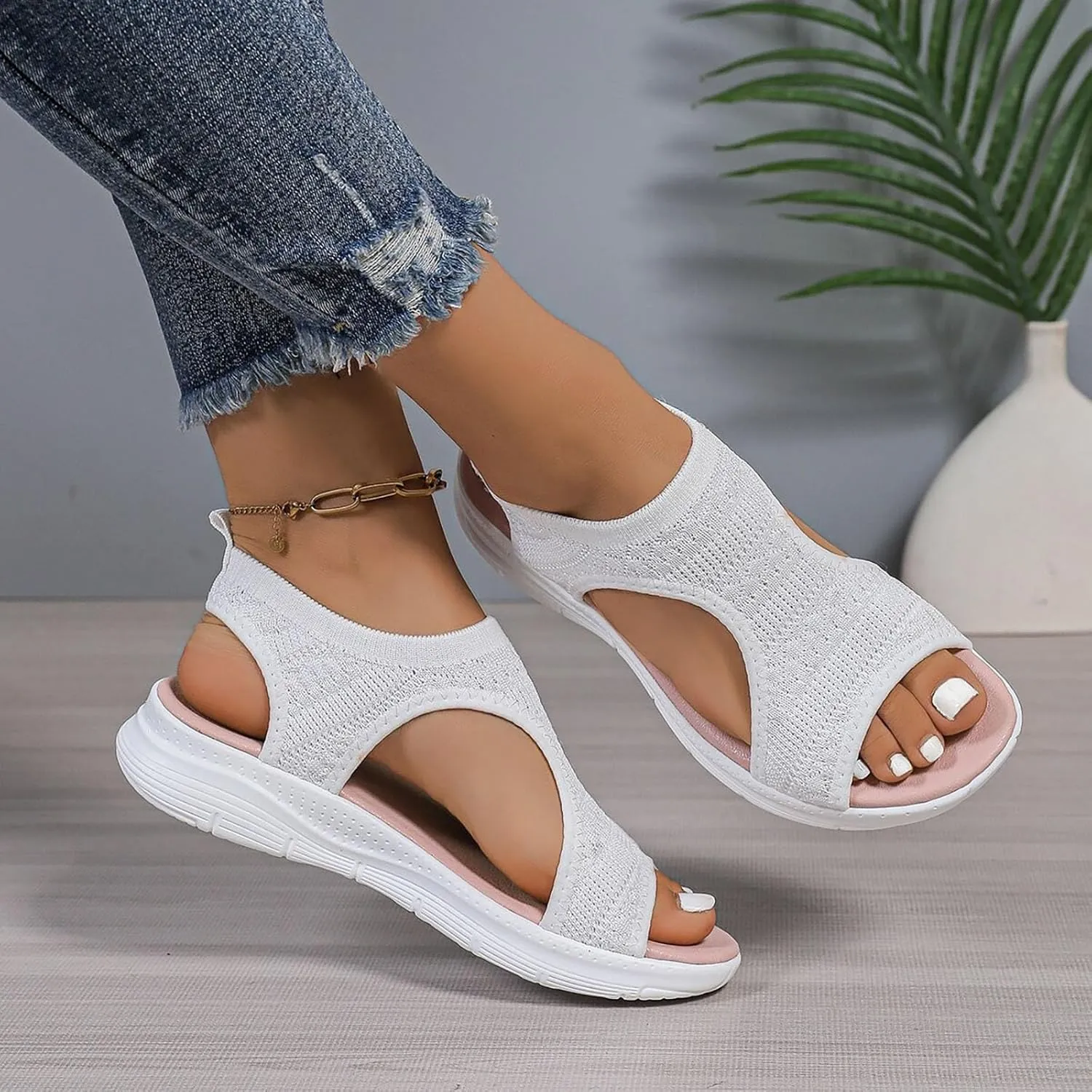 YOLAI Women Close Toe Walking Sandals Dressy Summer Wedges Heels for Women Ankle Strap Orthopedic Comfortable Hollow Beach Shoes