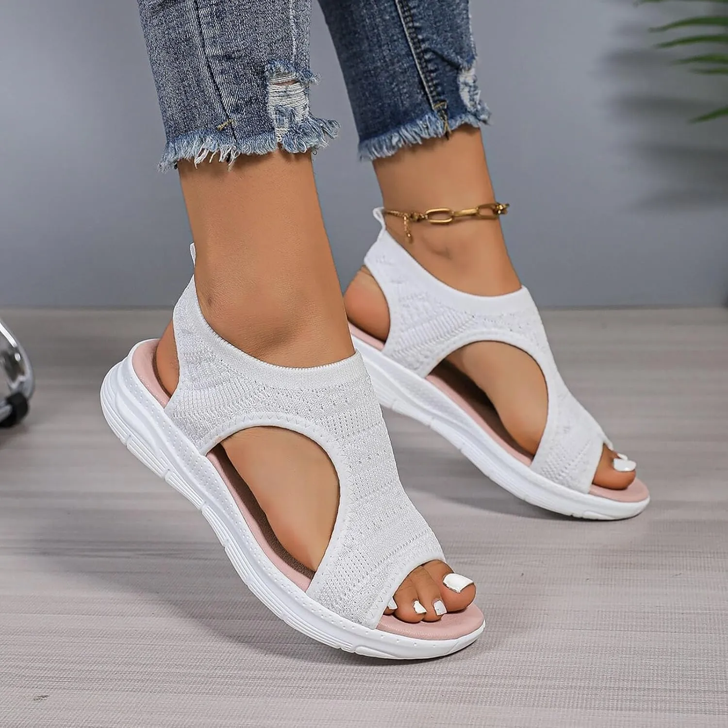 YOLAI Women Close Toe Walking Sandals Dressy Summer Wedges Heels for Women Ankle Strap Orthopedic Comfortable Hollow Beach Shoes