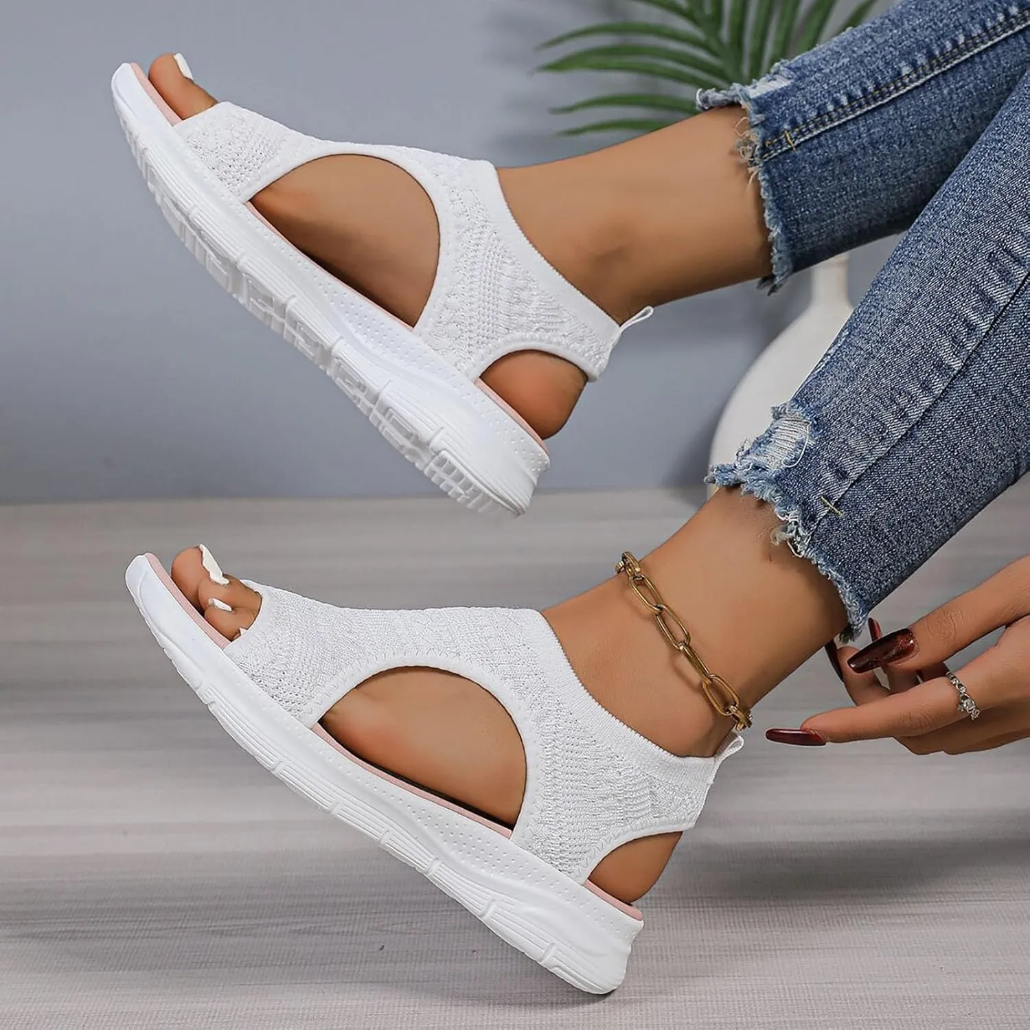 YOLAI Women Close Toe Walking Sandals Dressy Summer Wedges Heels for Women Ankle Strap Orthopedic Comfortable Hollow Beach Shoes