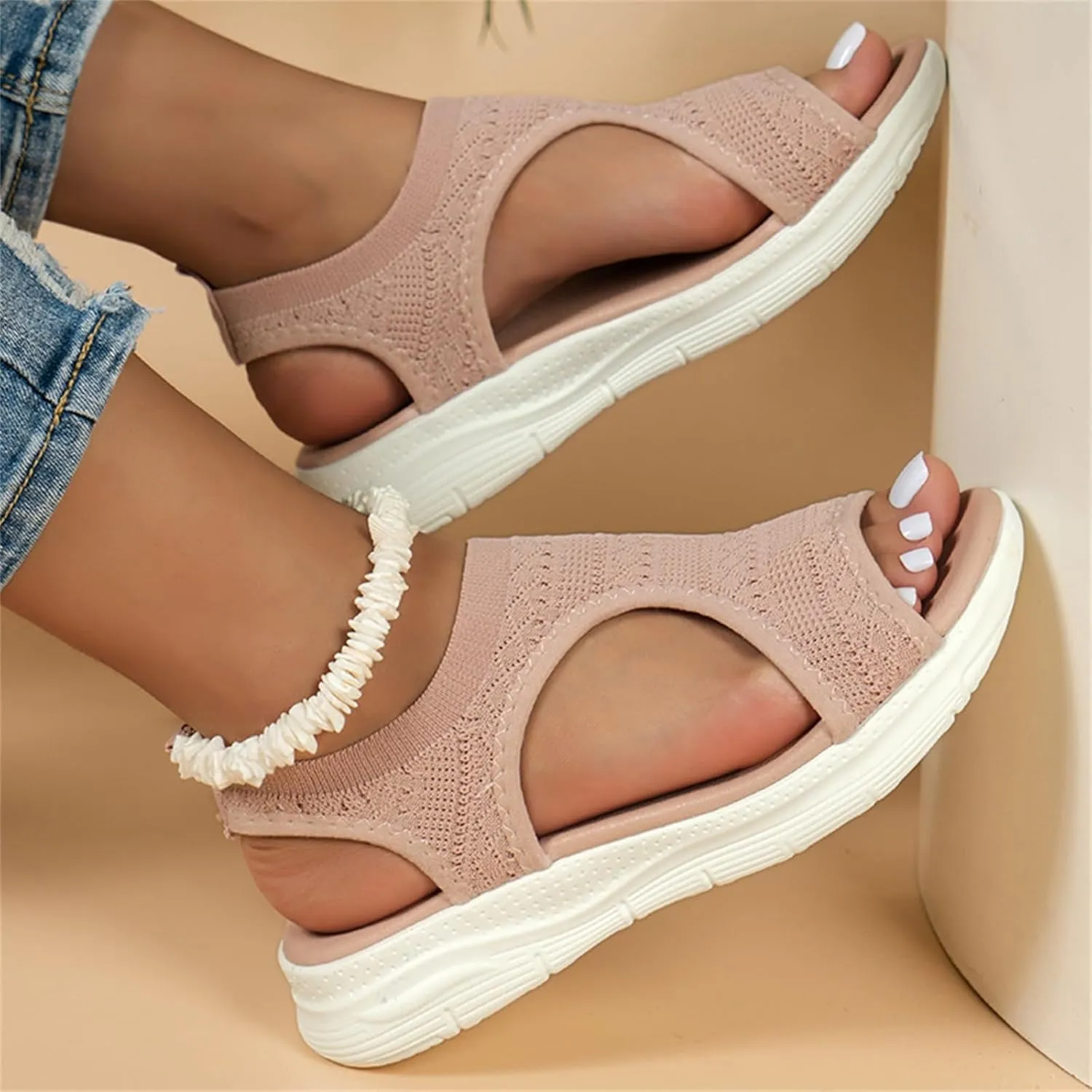 YOLAI Women Close Toe Walking Sandals Dressy Summer Wedges Heels for Women Ankle Strap Orthopedic Comfortable Hollow Beach Shoes