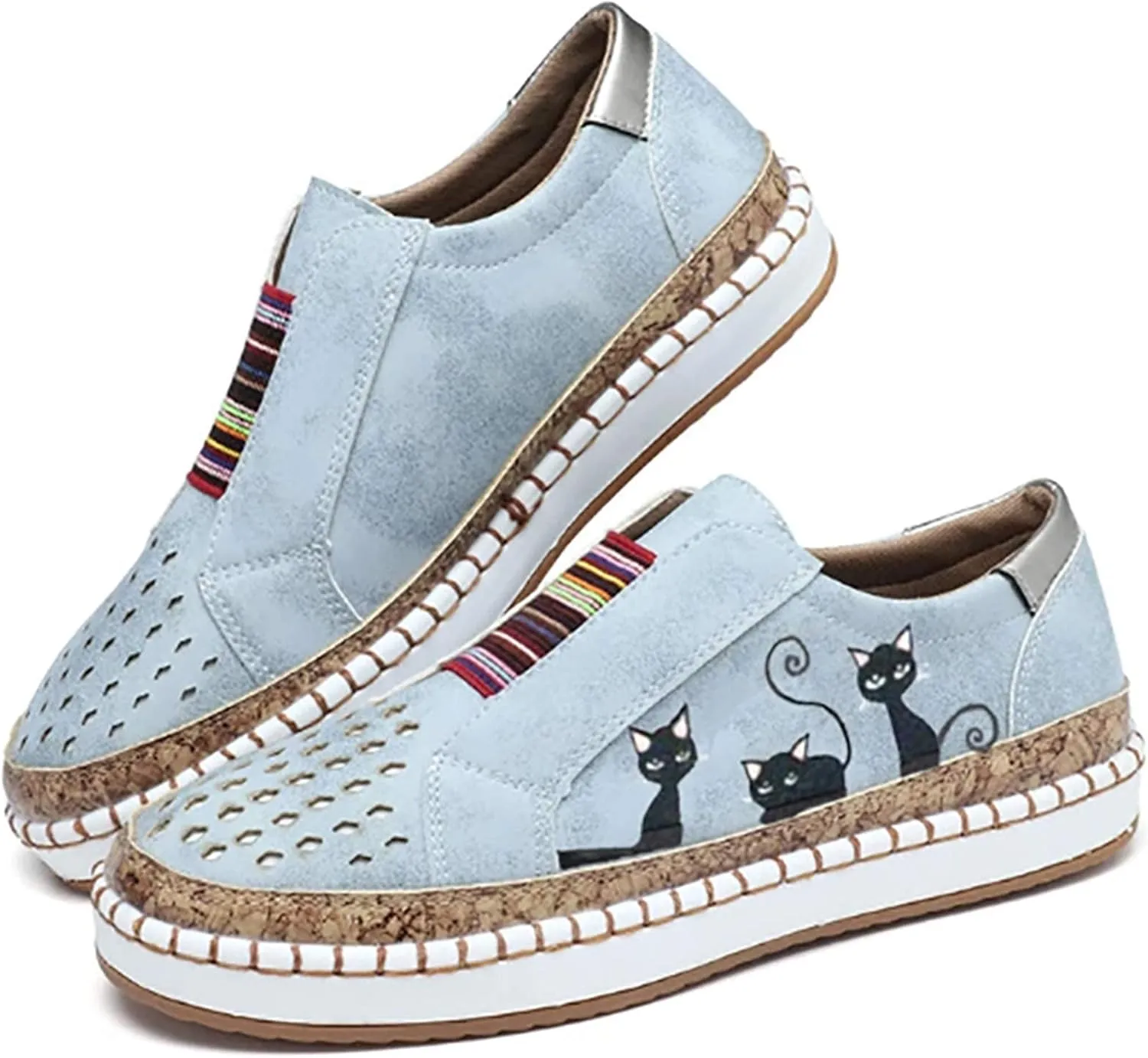 ZBYY Women's Canvas Casual Sneakers Cute Cat Printed Low Top Loafers Fashion Comfortable Slip On Flats Walking Shoes