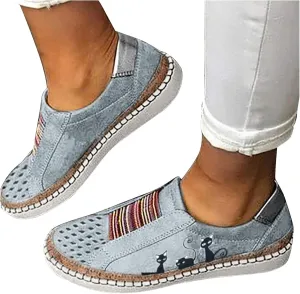 ZBYY Women's Canvas Casual Sneakers Cute Cat Printed Low Top Loafers Fashion Comfortable Slip On Flats Walking Shoes