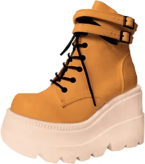 ZBYY Women's Platform Wedges Boots Chunky Thick Side Zipper Combat Boots High Heels Waterproof Party Dress Boots