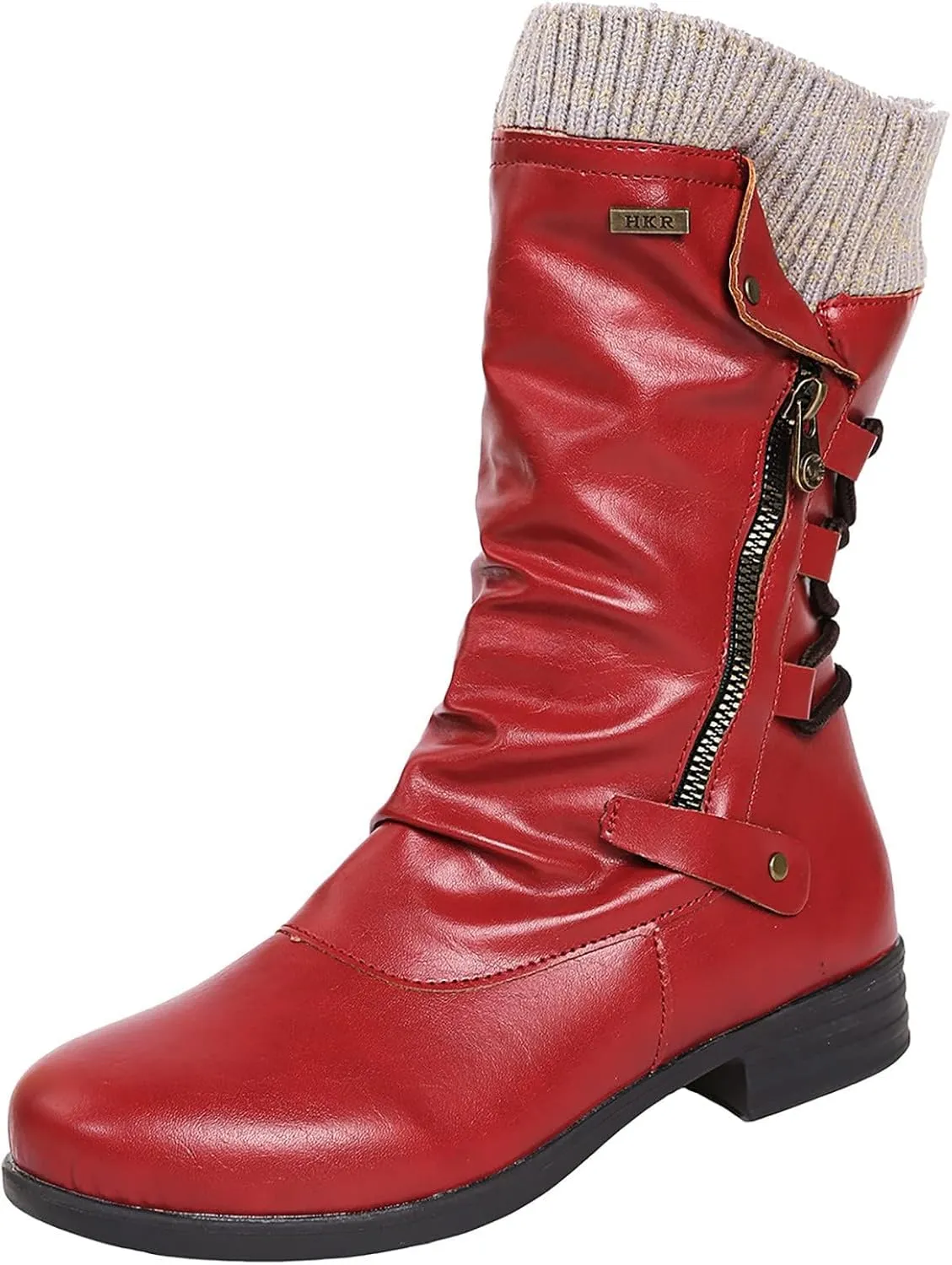 ZDLJYL Women's Knee High Comfortable Suede Slouch Flat Boots with Flat Heel and Side Zipper