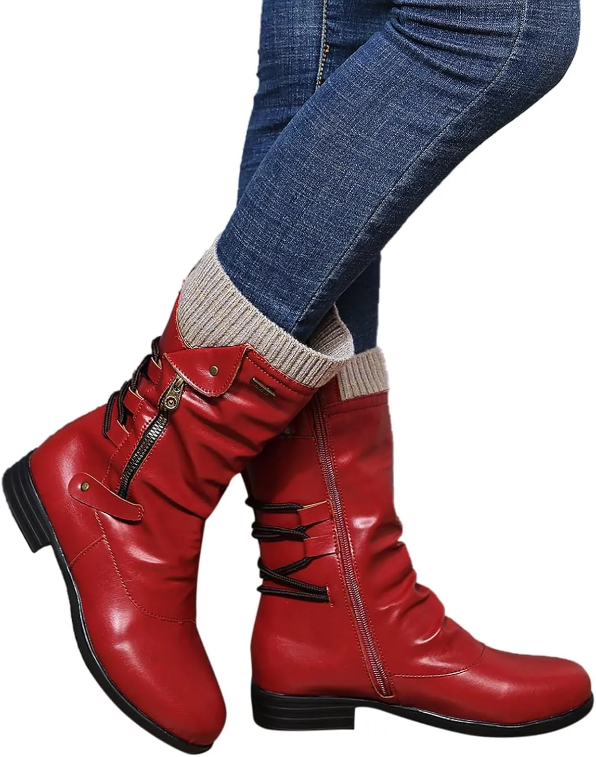 ZDLJYL Women's Knee High Comfortable Suede Slouch Flat Boots with Flat Heel and Side Zipper